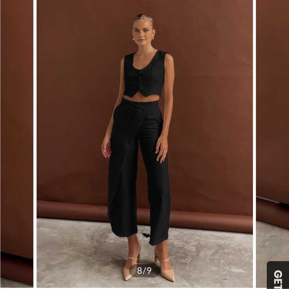 COMMENSE | Solid Asymmetrical Straight Leg Pant SET M